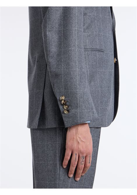 SINGLE-BREASTED WOOL CHECKED SUIT - GREY - LUIGI BORRELLI - NAPOLI
